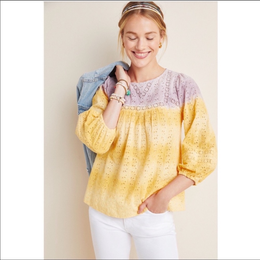 Anthropologie Daybreak Eyelet Peasant Blouse - Picture 3 of 11